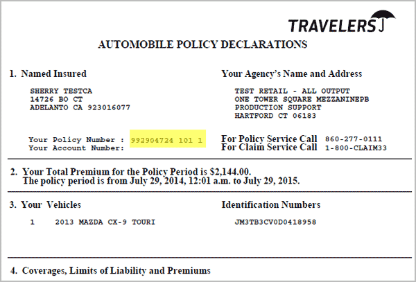 travellers insurance policy number