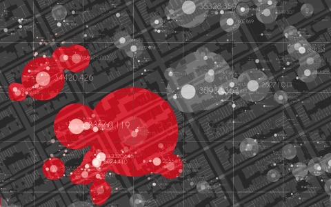 Geospatial maps with red dots to indicate severe weather