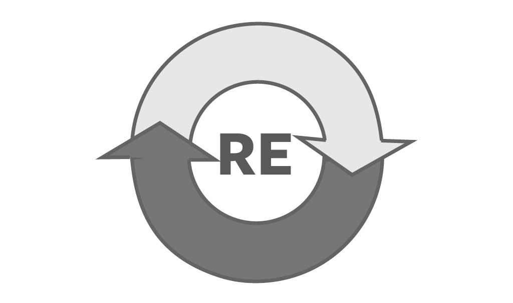 grey icon RE with two circular arrows
