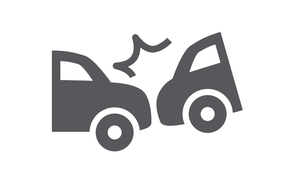 An icon of a car crashing into the back of another car