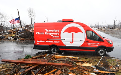 CAT van at the site of a storm