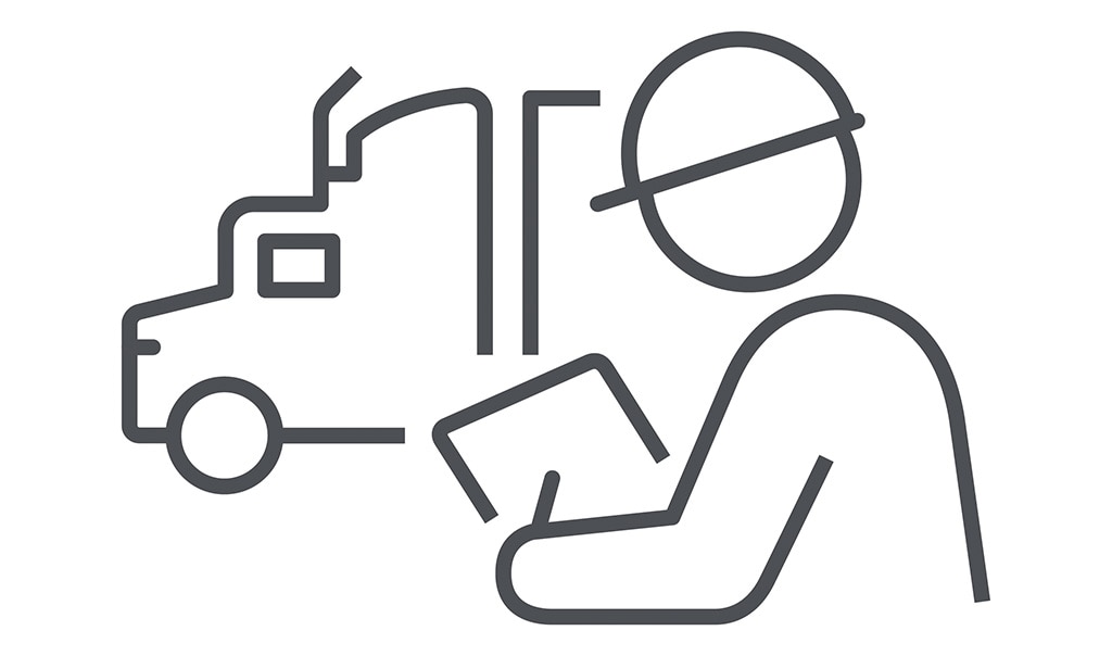 man holding checkboard with truck in background icon