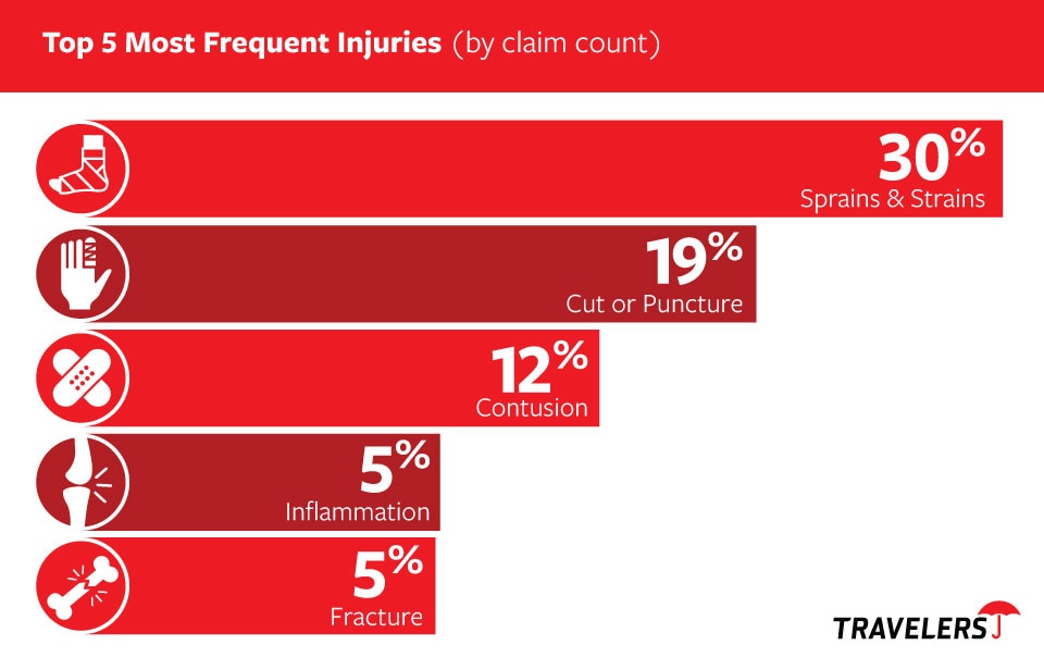 Chart of Top 5 Most Frequent Injuries, by claim count