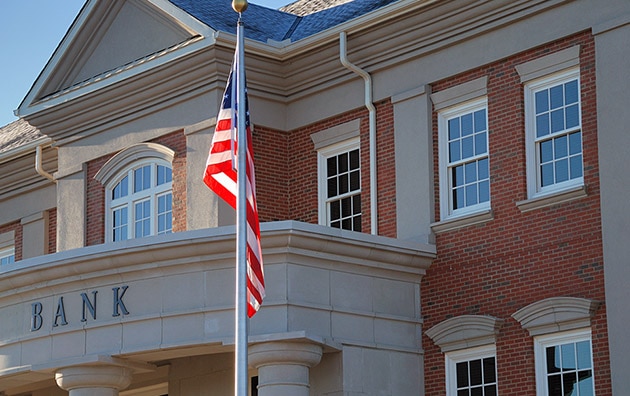 Bank with USA flag in front