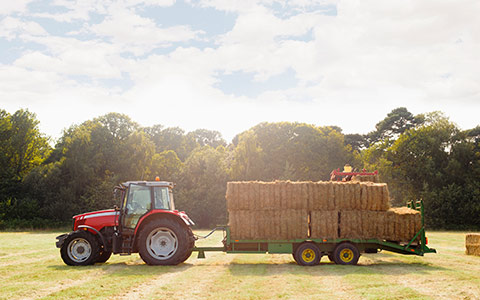 tractor pulling hay