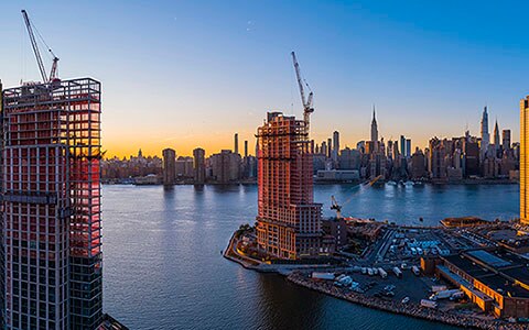 skyline with large commercial buildings in construction