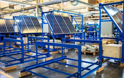 solar panels on shop floor in manufacturing warehouse