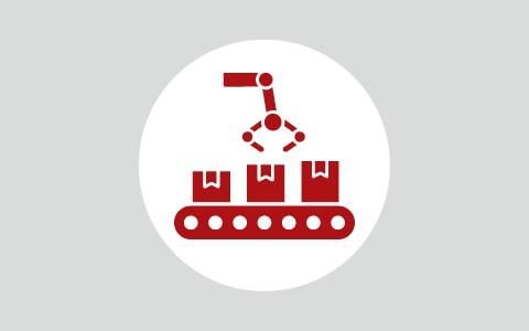 icon of a machine grabbing items off of a conveyor belt
