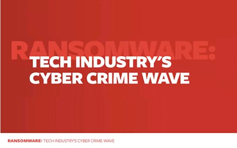 text on red background, ransomware: tech industry's cyber crime wave