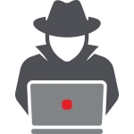 Icon of person on a laptop wearing a hat and coat