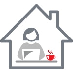 Icon of house with symbol of person inside on a laptop