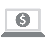 Icon of laptop computer with money symbol on the screen