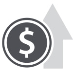 Icon of dollar symbol along side of an arrow pointing upwards