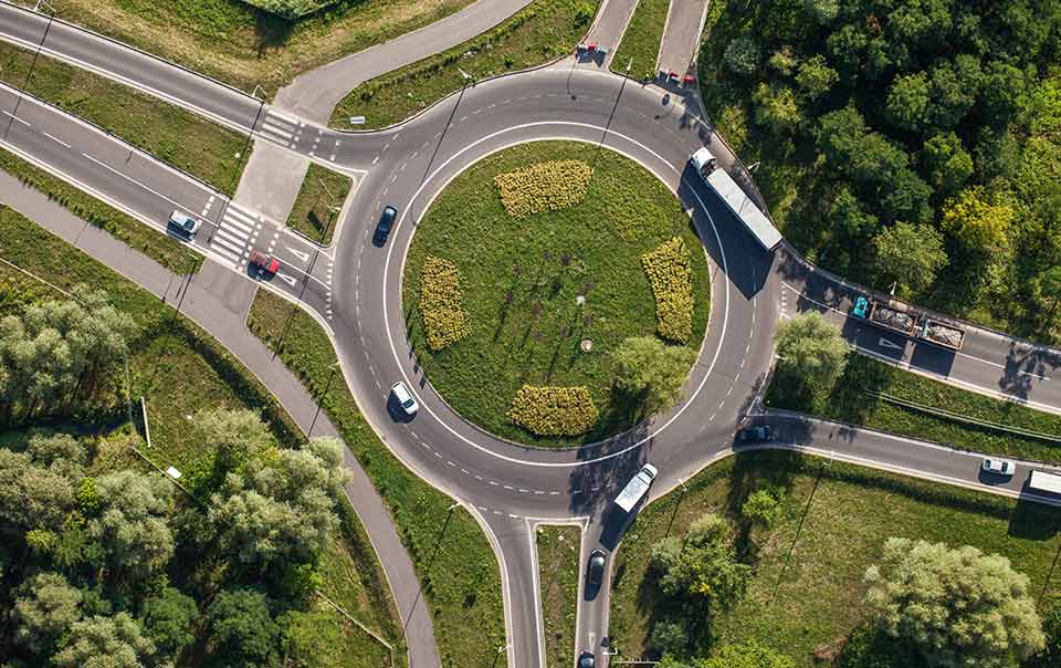 Aerial shot of a roundabout