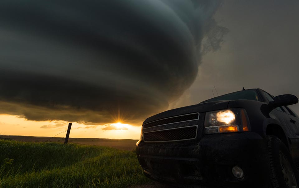 Truck driving in a tornado