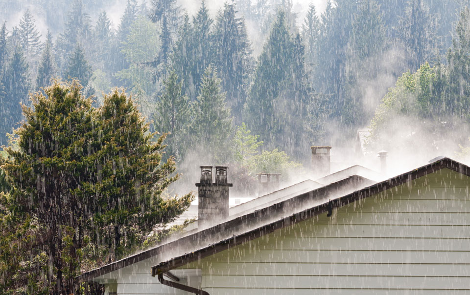 Rain on roof of a house