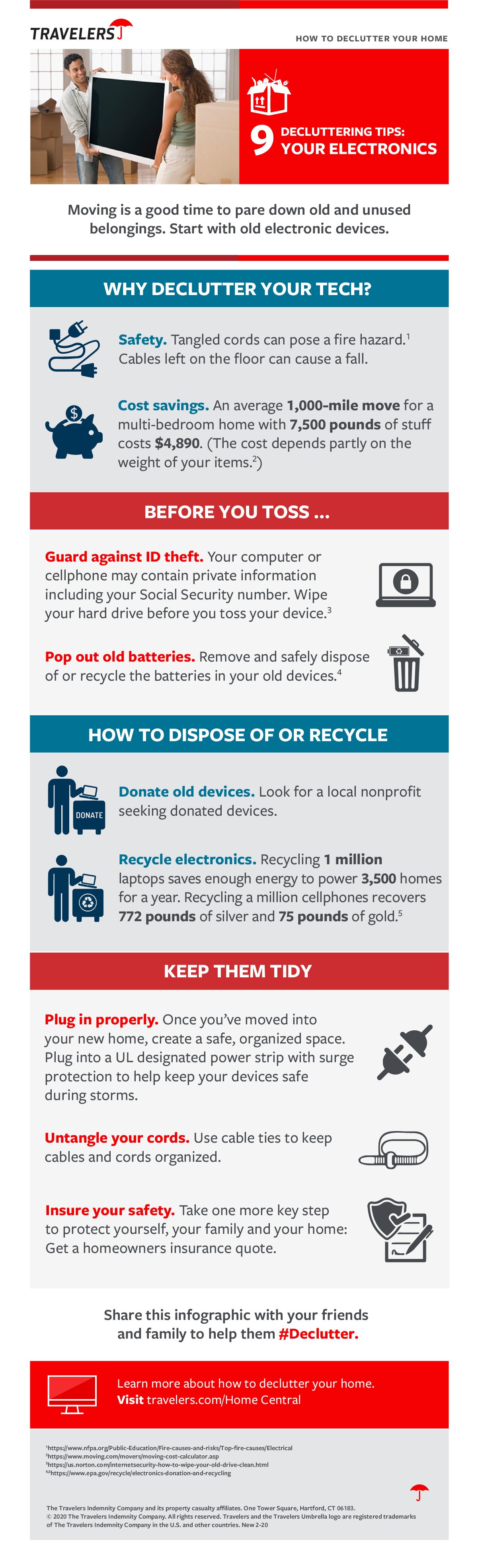 Infographic detailing how to declutter and recycle your electronics before you move