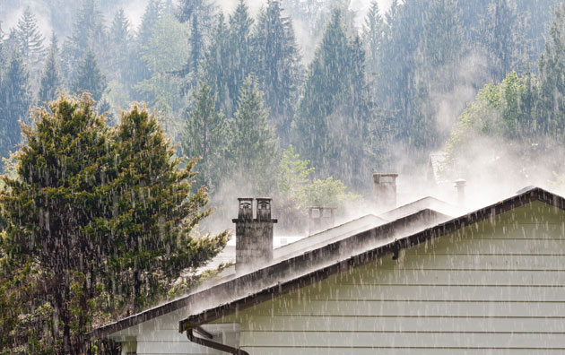 Storm water hitting roof of house