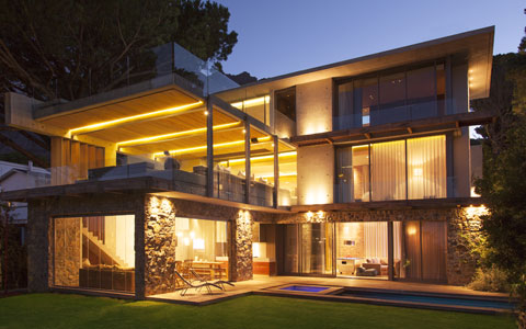 Modern home at night