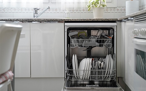 dishes in a dishwasher