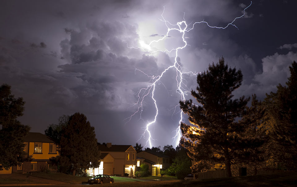 Lightning in a residential neighborhood