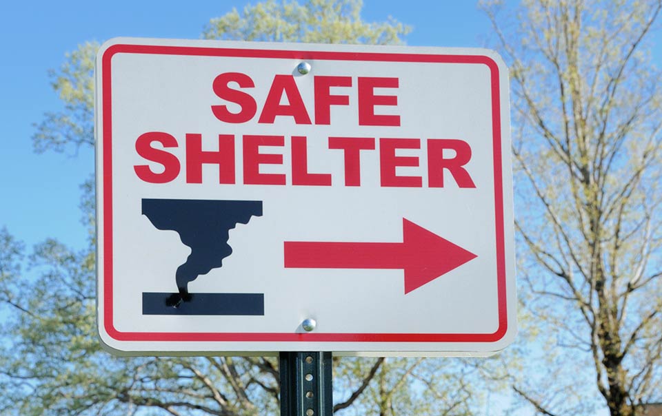 Safe shelter sign for tornado protection