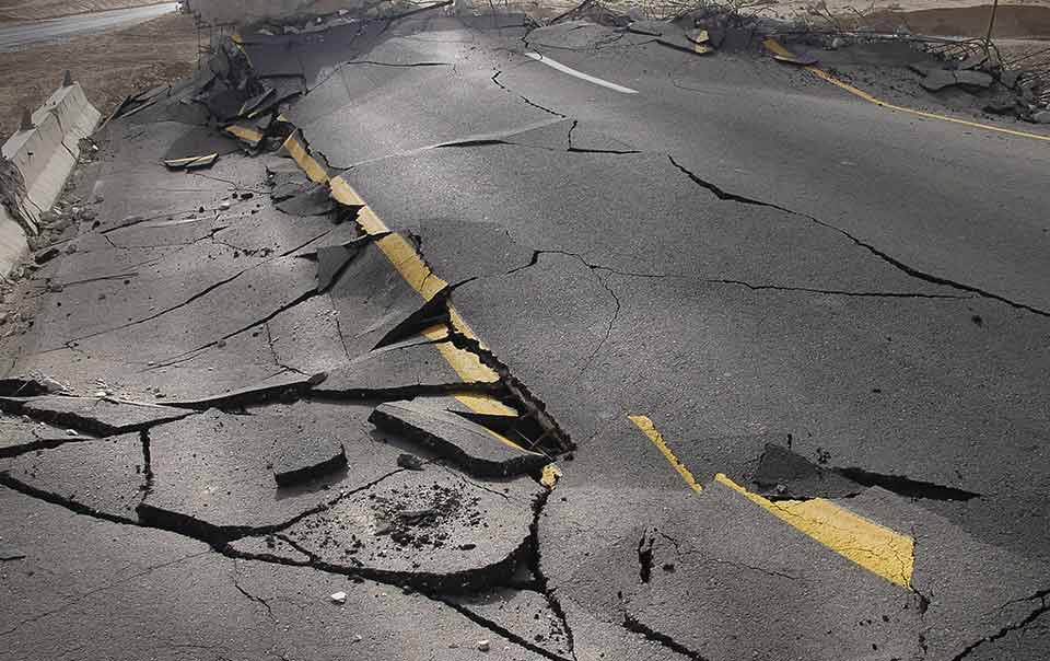 Broken road due to an earthquake