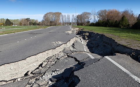 Road damage caused by an earthquake