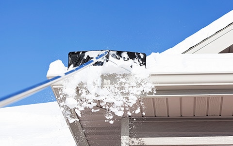 Person removing snow from their roof