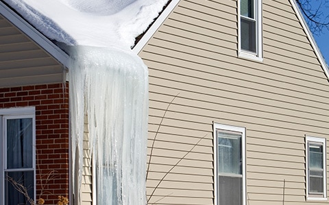 Ice dam on a roof