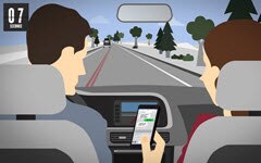 illustration of distracted driver reading a newspaper