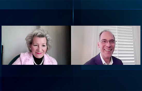 Joan Woodward and Mark Zandi on a Zoom call